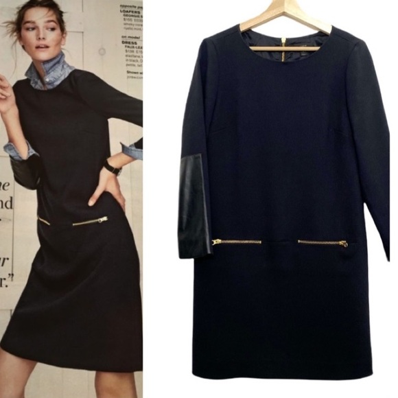 J. Crew Dresses & Skirts - J. Crew Black Faux Leather Long Sleeves Zip Shift Dress 6